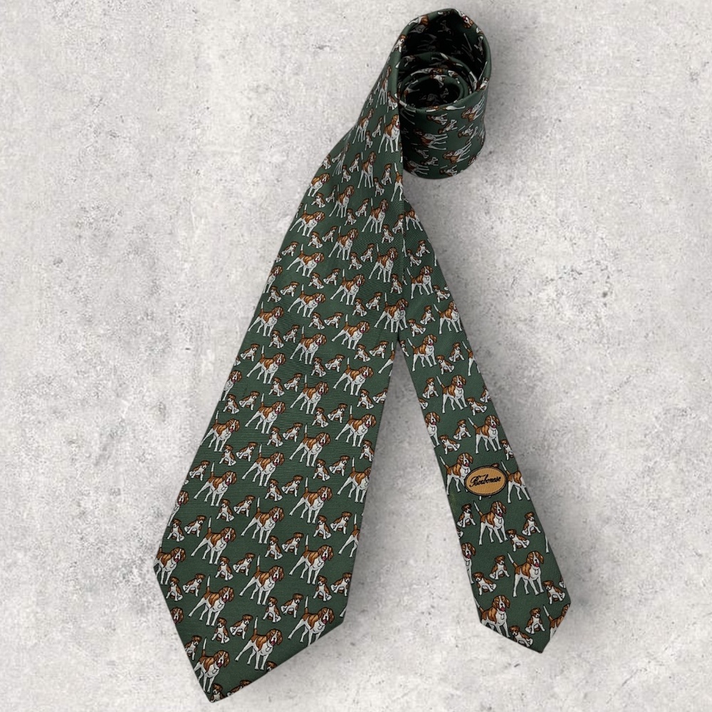 BORBONESE Green/Brown Dog Silk LUXURY Tie ITALY